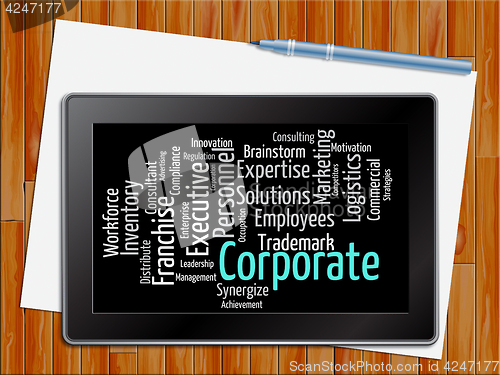 Image of Corporate Word Represents Text Corporations And Words Tablet