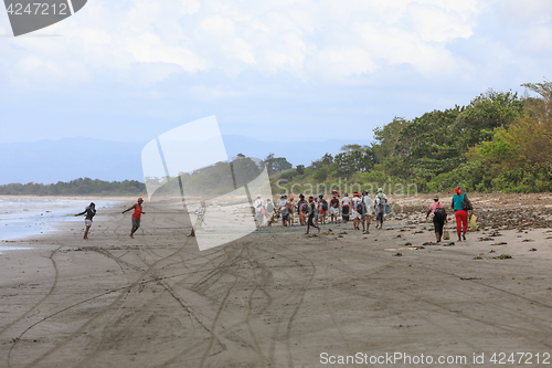 Image of Native Malagasy fishermen fishing on sea, Madagascar