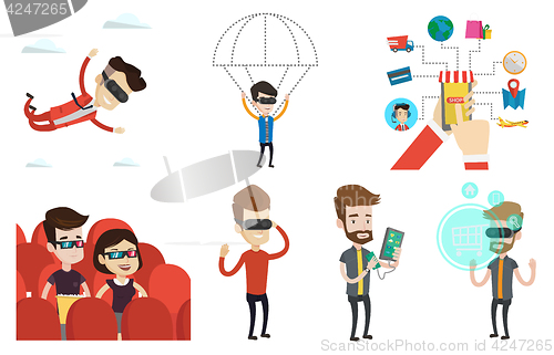 Image of Vector set of people using modern technologies.