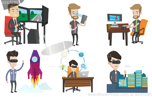 Image of Vector set of people using modern technologies.