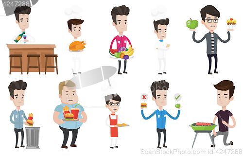 Image of Vector set of people eating and drinking.