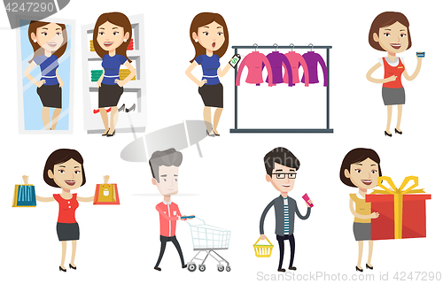 Image of Vector set of shopping people characters.