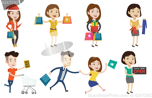 Image of Vector set of shopping people characters.