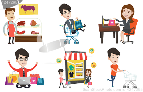 Image of Vector set of shopping people characters.