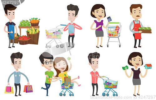 Image of Vector set of shopping people characters.