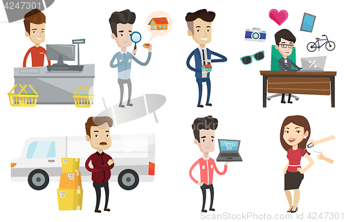 Image of Vector set of shopping people characters.