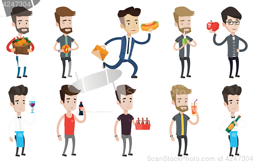 Image of Vector set of people eating and drinking.