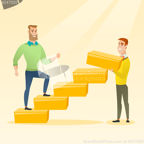 Image of Businessman running upstairs vector illustration.