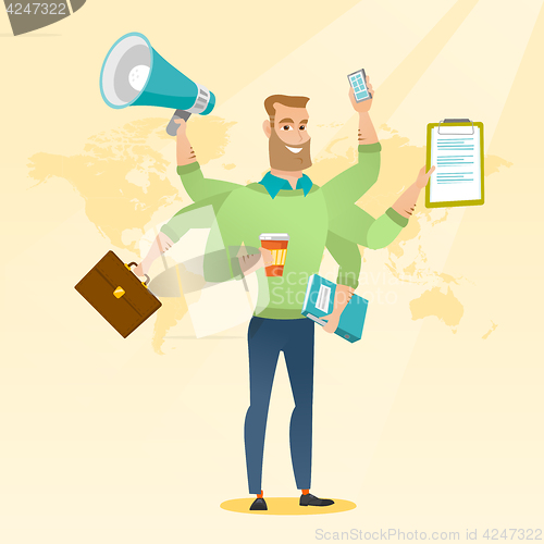 Image of Man coping with multitasking vector illustration.