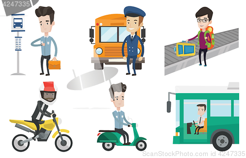 Image of Transportation vector set with people traveling.