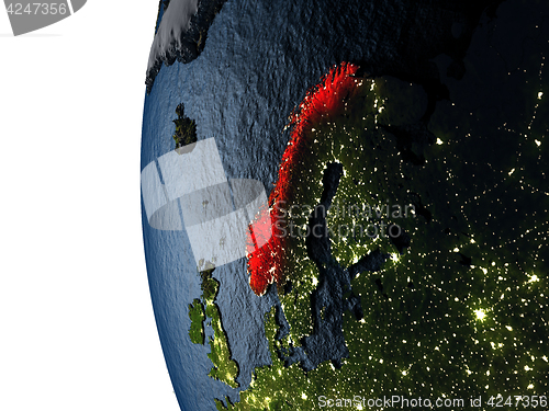 Image of Sunset over Norway from space