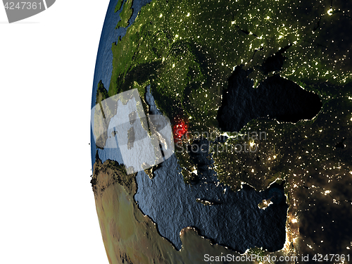 Image of Sunset over Macedonia from space