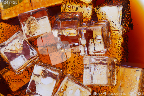 Image of cola drink with ice cubes texture