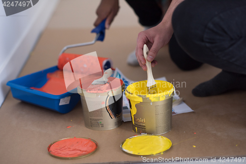 Image of painters prepare color for painting