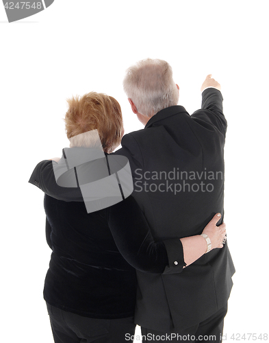 Image of Senior couple standing from back.