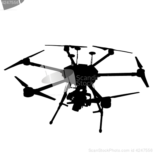 Image of Black silhouette drone quadrocopter on white background