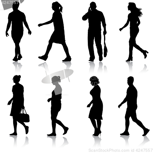 Image of Set black silhouettes of beautiful man and woman on white background. illustration