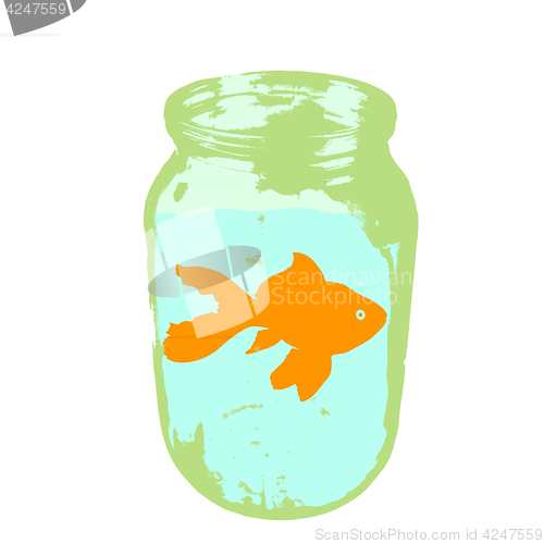 Image of Color silhouette of aquarium fish in a jar with water on white background