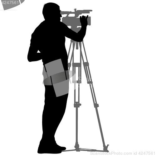 Image of Cameraman with video camera. Silhouettes on white background