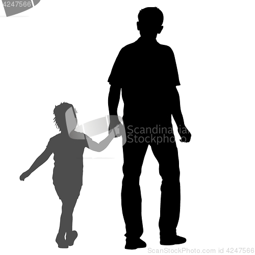 Image of Silhouette of happy family on a white background