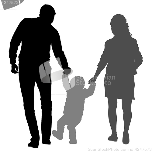 Image of Silhouette of happy family on a white background