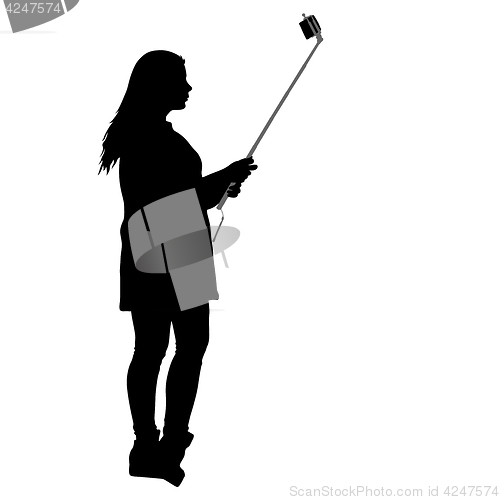 Image of Silhouettes woman taking selfie with smartphone on white background
