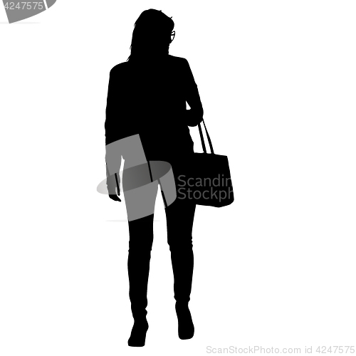 Image of Black silhouette woman standing with a bag , people on white background