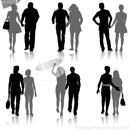 Image of Set Couples man and woman silhouettes on a white background. illustration