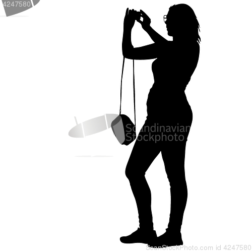 Image of Silhouettes woman taking selfie with smartphone on white background