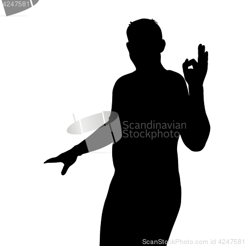 Image of Black silhouette of a man showing hand sign OK