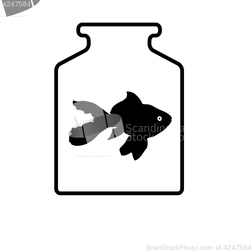 Image of Black silhouette of aquarium fish in a jar with water on white background