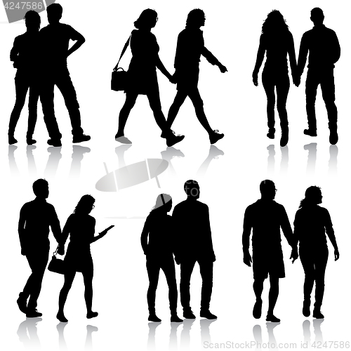 Image of Set Couples man and woman silhouettes on a white background. illustration