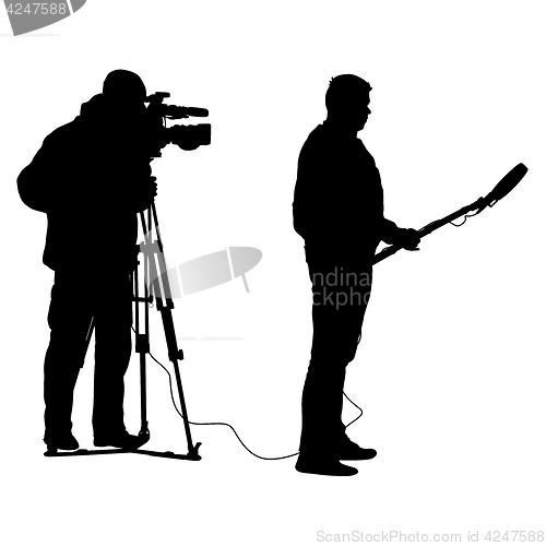 Image of Cameraman with video camera. Silhouettes on white background