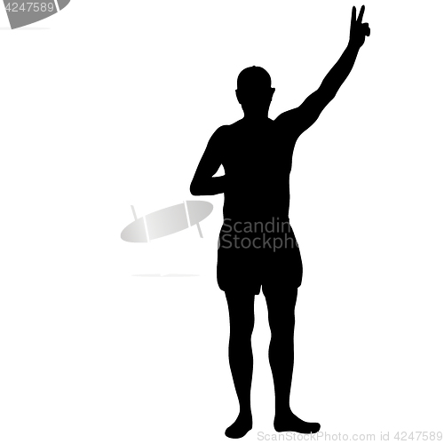 Image of Black silhouette man standing, people on white background