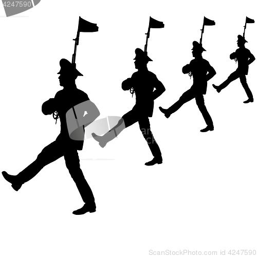 Image of Black silhouette soldier is marching with arms on parade