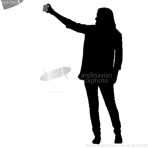Image of Silhouettes woman taking selfie with smartphone on white background