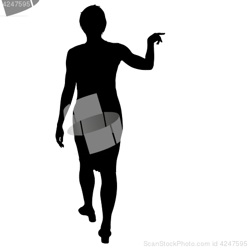Image of Black silhouette woman standing, people on white background