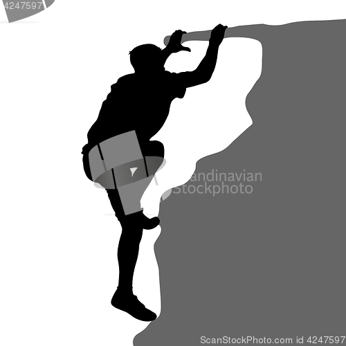 Image of Black silhouette rock climber on white background