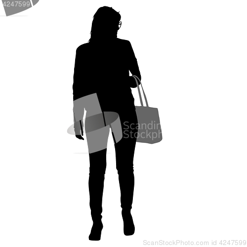 Image of Black silhouette woman standing with a bag , people on white background