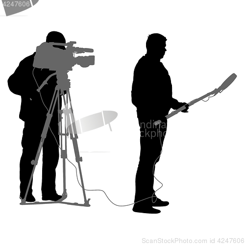 Image of Cameraman with video camera. Silhouettes on white background