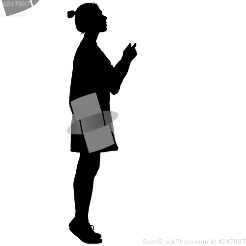 Image of Black silhouette woman standing on toes , people on white background