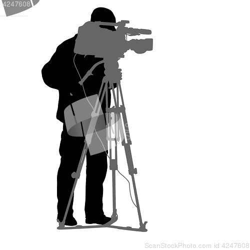 Image of Cameraman with video camera. Silhouettes on white background