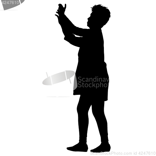 Image of Silhouettes woman taking selfie with smartphone on white background