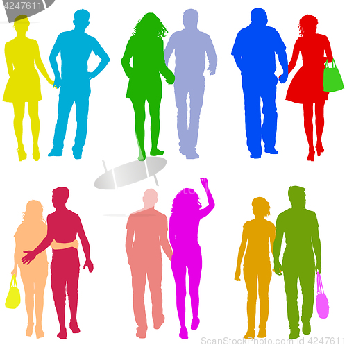 Image of Set Couples man and woman silhouettes on a white background. illustration