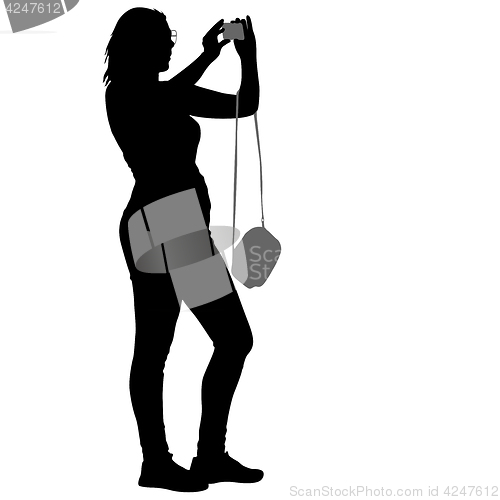 Image of Silhouettes woman taking selfie with smartphone on white background