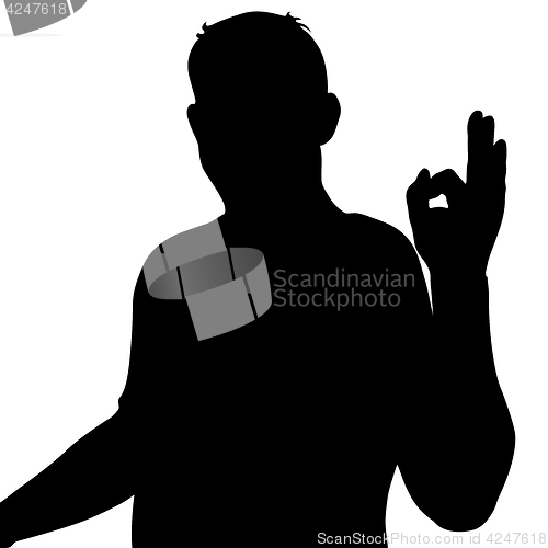Image of Black silhouette of a man showing hand sign OK