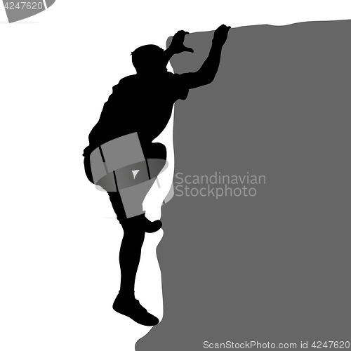 Image of Black silhouette rock climber on white background