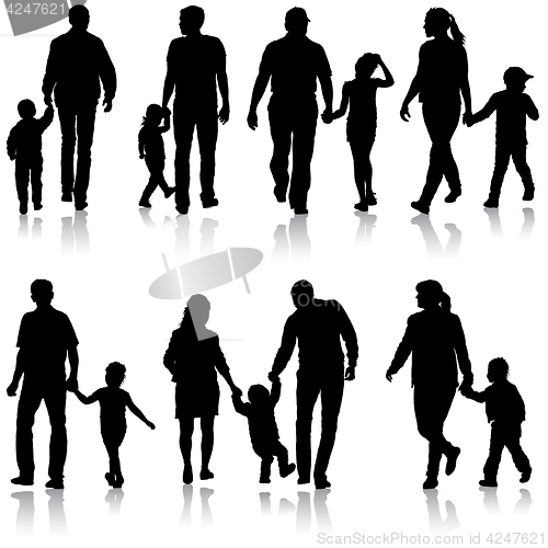 Image of Set silhouette of happy family on a white background