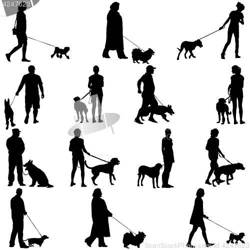 Image of Set ilhouette of people and dog. illustration