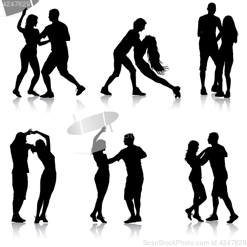 Image of Black set silhouettes Dancing on white background. illustration